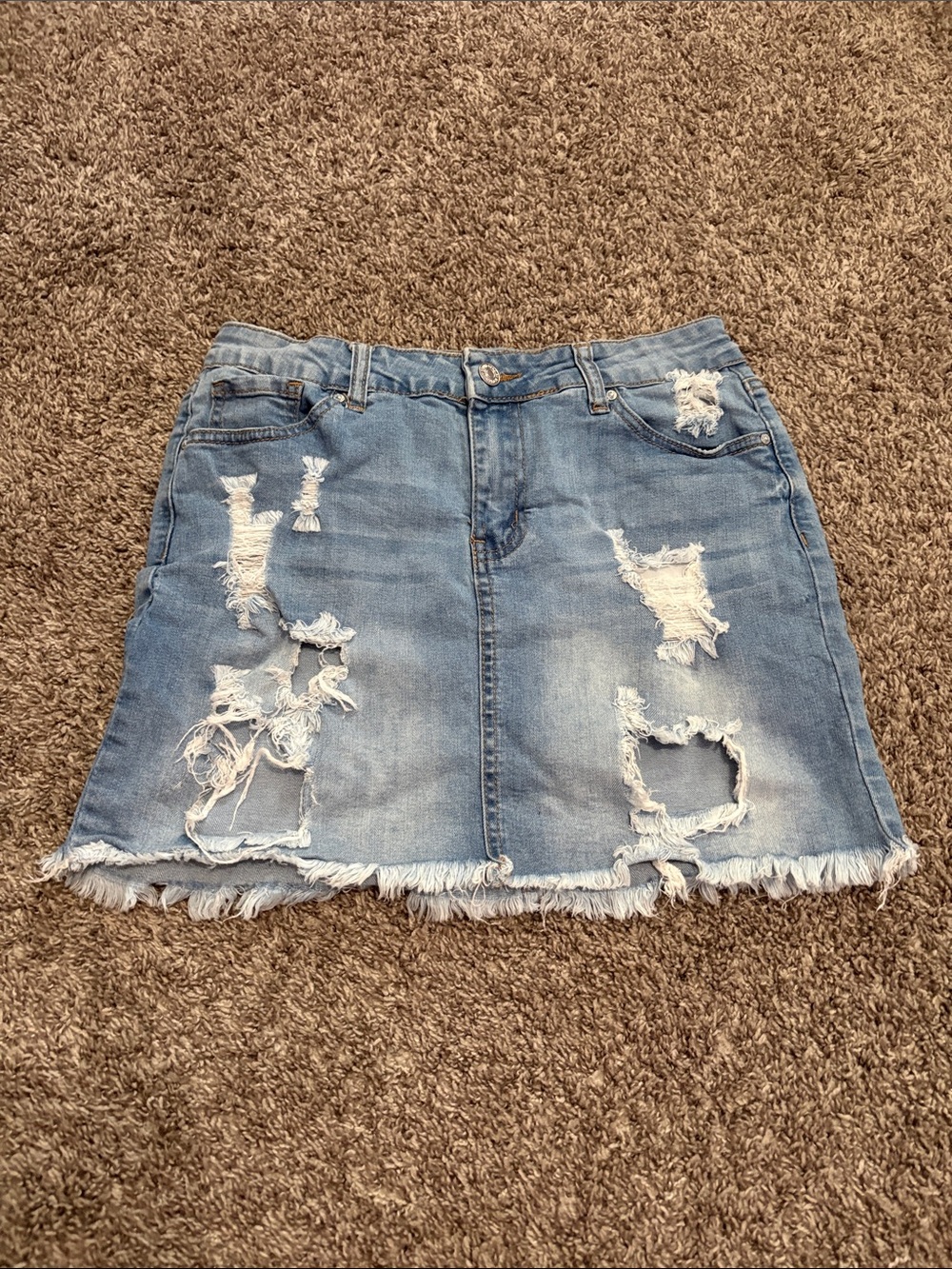 Forever 21 Light Blue Distressed Denim Mini Skirt